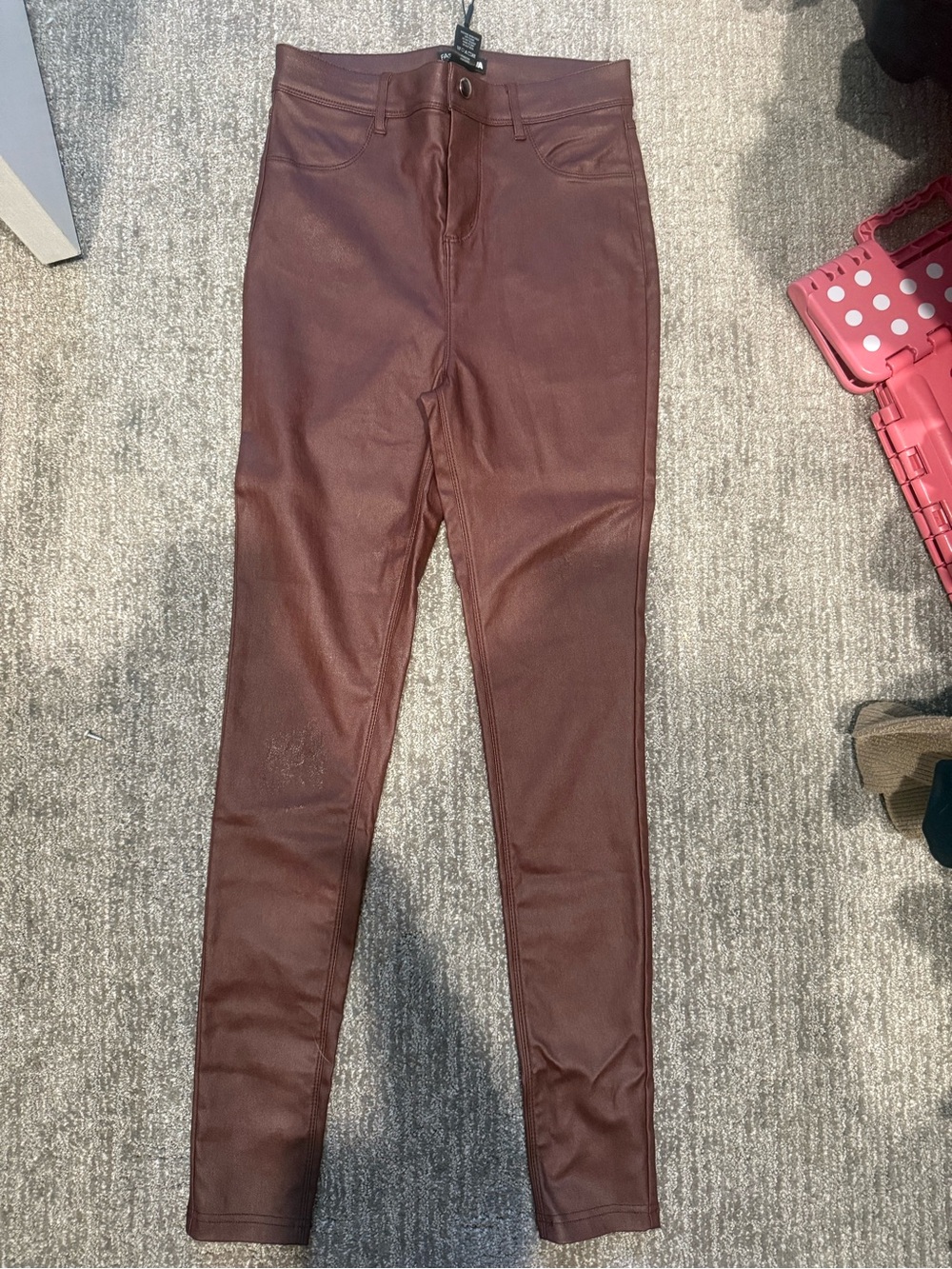 Fashion Nova Brown Faux Leather Straight-Leg Pants